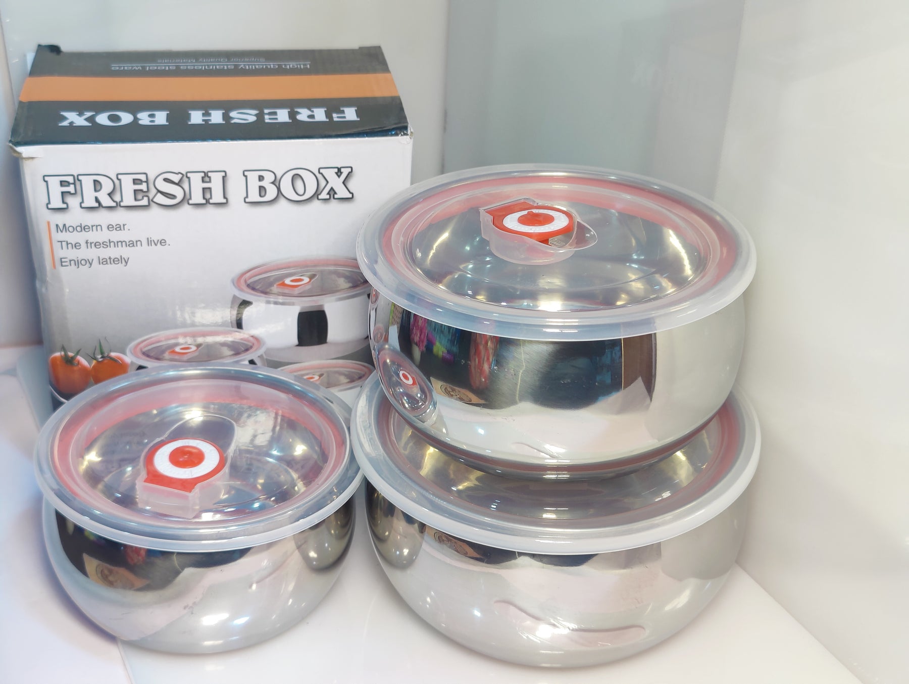Stainless steel 3 Pcs Bowl Set Food Containers Teffon/Hotpot 3 pcs Bowl Set With plastic Air tight Lid Best quality low Price in pakistan