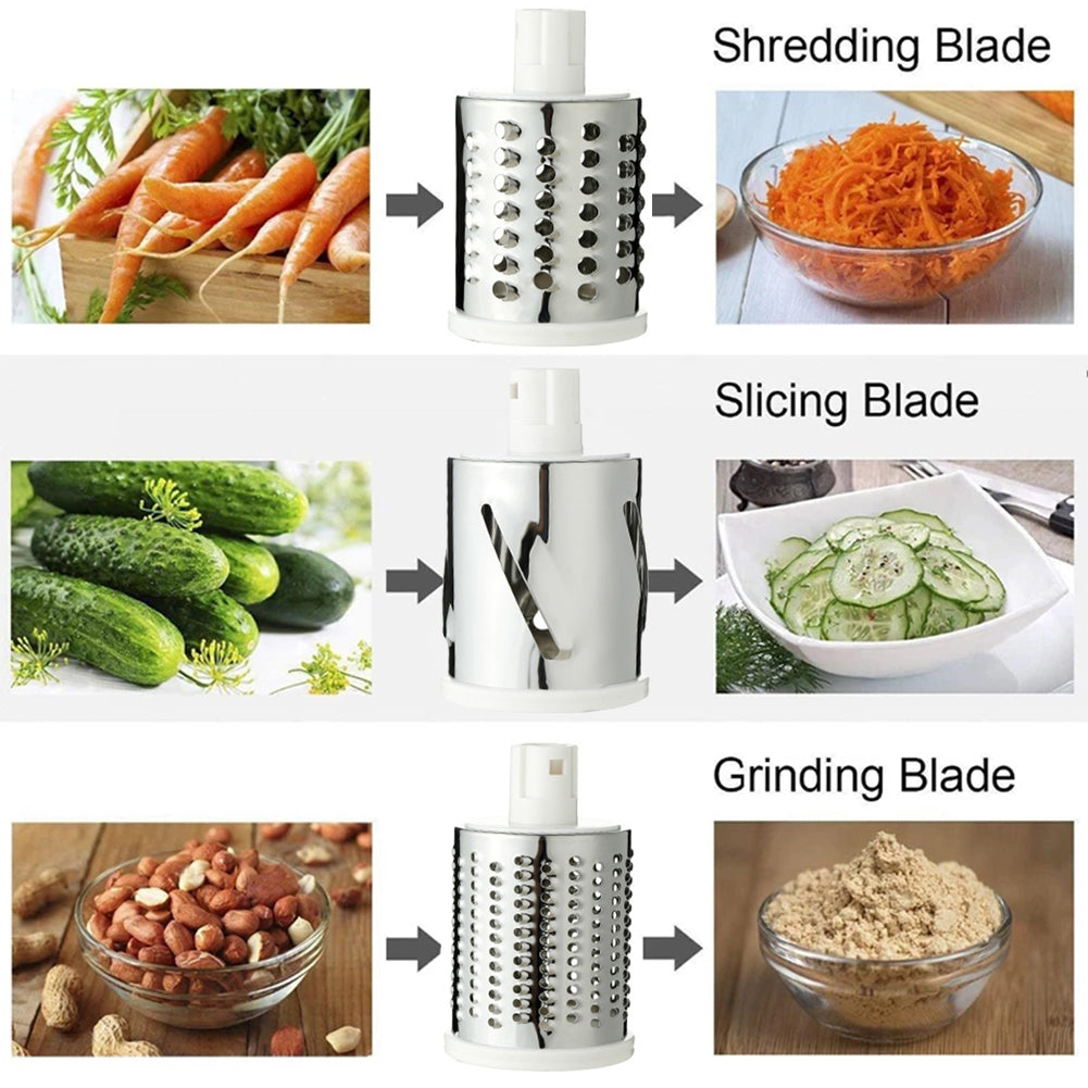 Drum Vegetable Cutter Rotary Cheese Grater with Handle - Vegetable Shredder Stainless Steel Drum Blades, Round Mandoline Slicer Nuts Grinder for Kitchen Gifts (Blue)