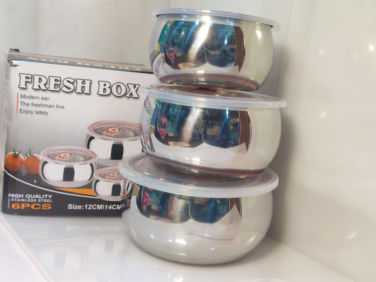Stainless steel 3 Pcs Bowl Set Food Containers Teffon/Hotpot 3 pcs Bowl Set With plastic Air tight Lid Best quality low Price in pakistan