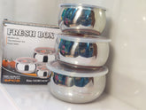 Stainless steel 3 Pcs Bowl Set Food Containers Teffon/Hotpot 3 pcs Bowl Set With plastic Air tight Lid Best quality low Price in pakistan
