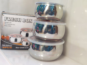 Stainless steel 3 Pcs Bowl Set Food Containers Teffon/Hotpot 3 pcs Bowl Set With plastic Air tight Lid Best quality low Price in pakistan