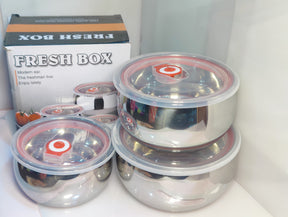 Stainless steel 3 Pcs Bowl Set Food Containers Teffon/Hotpot 3 pcs Bowl Set With plastic Air tight Lid Best quality low Price in pakistan