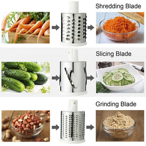 Drum Vegetable Cutter Rotary Cheese Grater with Handle - Vegetable Shredder Stainless Steel Drum Blades, Round Mandoline Slicer Nuts Grinder for Kitchen Gifts (Blue)