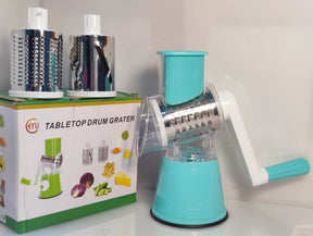 Drum Vegetable Cutter Rotary Cheese Grater with Handle - Vegetable Shredder Stainless Steel Drum Blades, Round Mandoline Slicer Nuts Grinder for Kitchen Gifts (Blue)